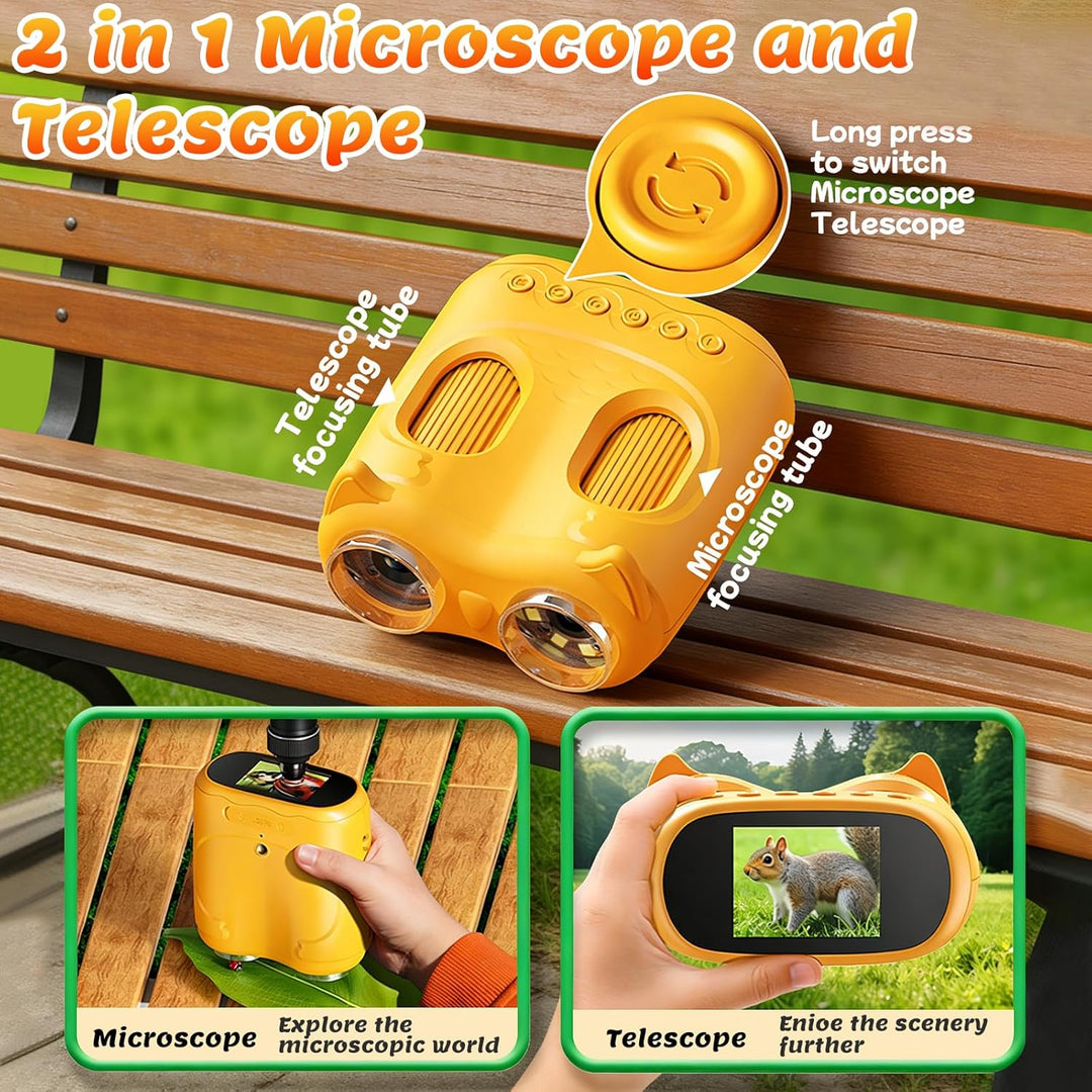 2 IN 1 Mikroskop und Taschenmikroskop für Kinder, 1000X Tragbares Digitales Mikroskop mit 2″ IPS Dis
