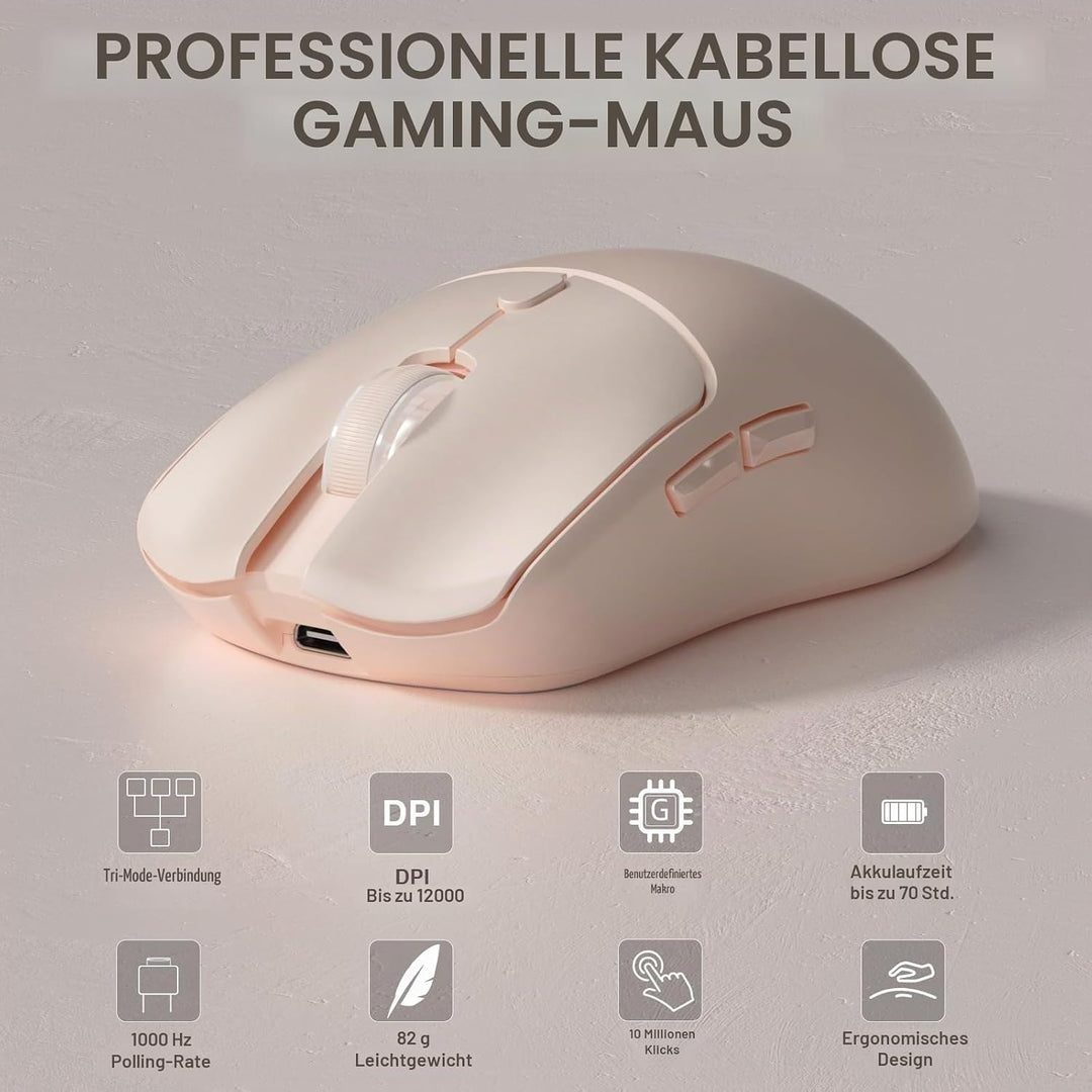 AULA SC580 Gaming Maus Kabellos,2.4GHz/USB-C/BT5.0 Wireless Gaming Mouse,12000DPI,6 Programmierbare