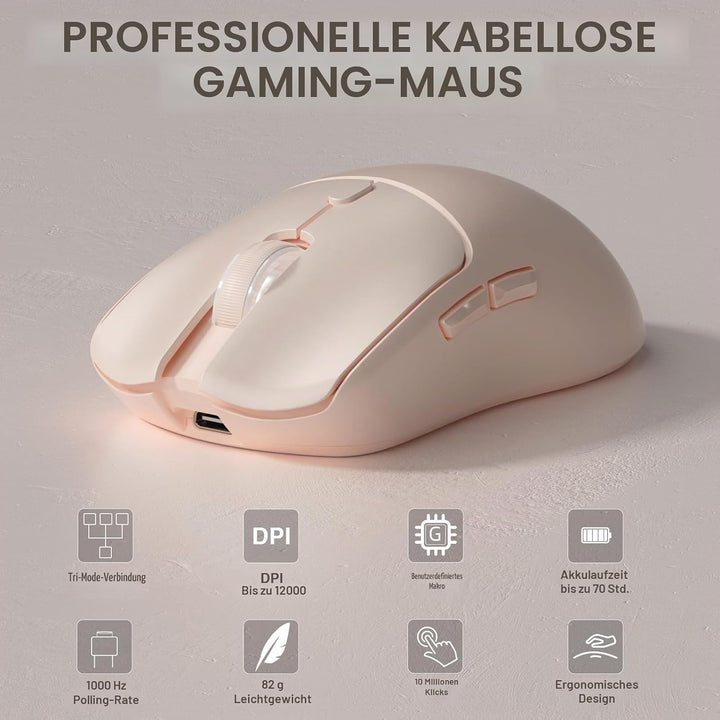 AULA SC580 Gaming Maus Kabellos,2.4GHz/USB-C/BT5.0 Wireless Gaming Mouse,12000DPI,6 Programmierbare
