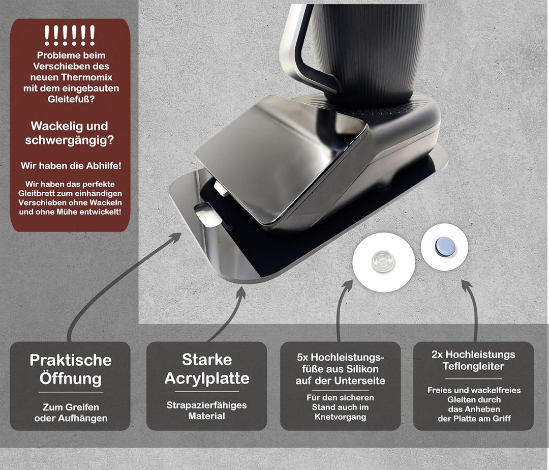 Premium Gleitbrett für Thermomix - TM7 - Hochwertiger Gleiter aus Premium Acrylglas - MADE IN GERMAN