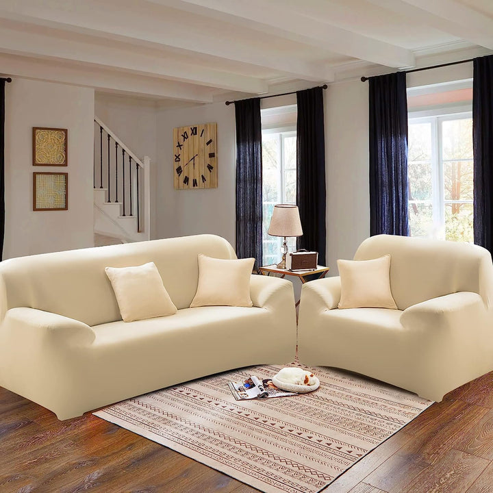 FIGOOO Sofabezug 3 Sitzer Stretch Sofabezüge mit Armlehnen Spandex Couchbezug Modern Anti-Rutsch Was