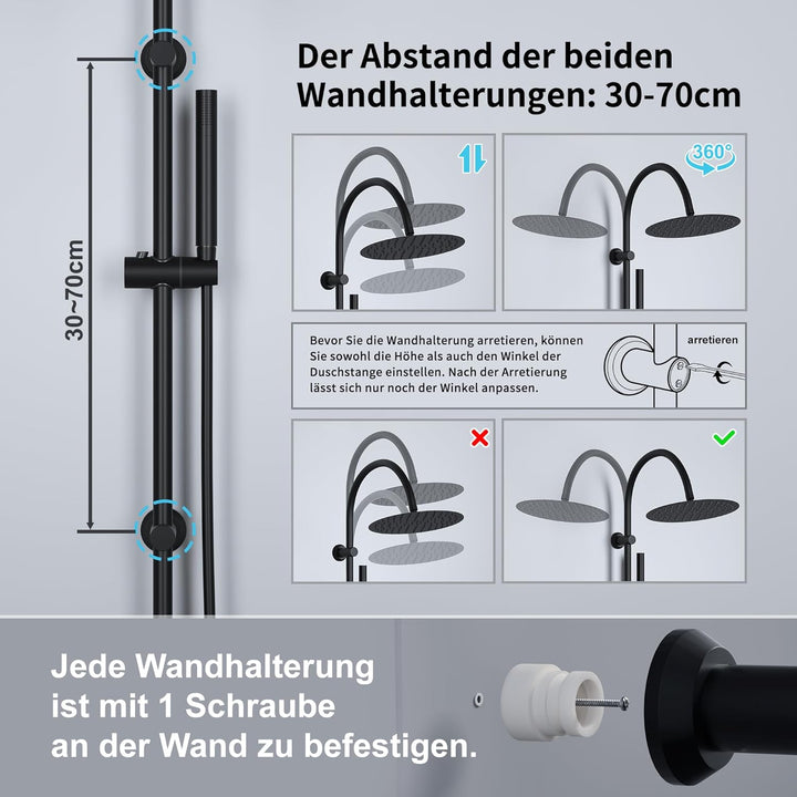 Görbach Regendusche Duschsystem ohne Armatur, Edelstahl Duschset mit Rund Kopfbrause XXL D30cm, Vint