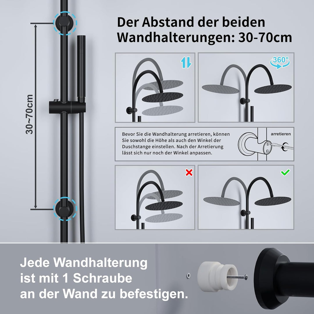 Görbach Regendusche Duschsystem ohne Armatur, Edelstahl Duschset mit Rund Kopfbrause D20cm, Vintage
