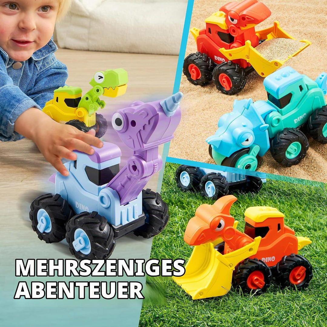 JOYIN 4 Stück Bagger Auto Spielzeug für 1 2 3 4 5 Jahren Kinder, Aufziehauto, Sandkasten Sandspielze