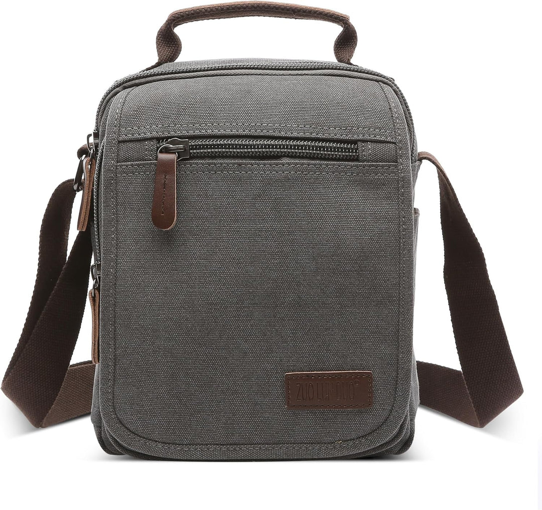 DORRISO Vintage Herren Umhängetasche Lässig Schultertaschen für 10.9 Zoll iPad mit Griff Mehrere Tas