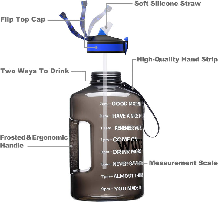 3,78 Liter Trinkflasche Sport mit Zeitangaben und Strohhalme, 3,78L Gross Sportflasche BPA Frei, Aut