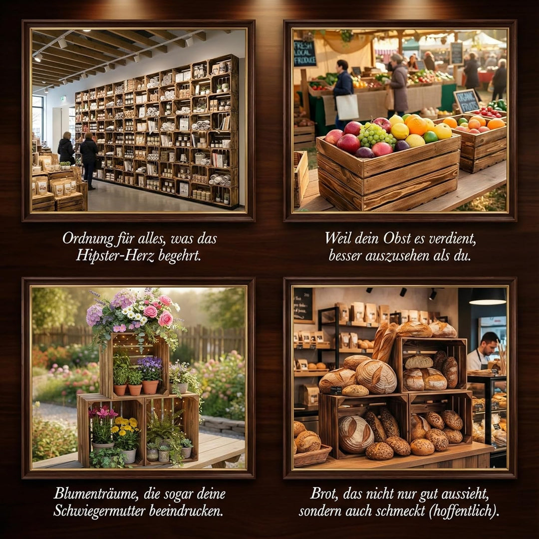 Teramico Geflammte Holzkisten Weinkisten Obstkisten mit Mittelbrett/Zwischenbrett Ablage für Aufbwah