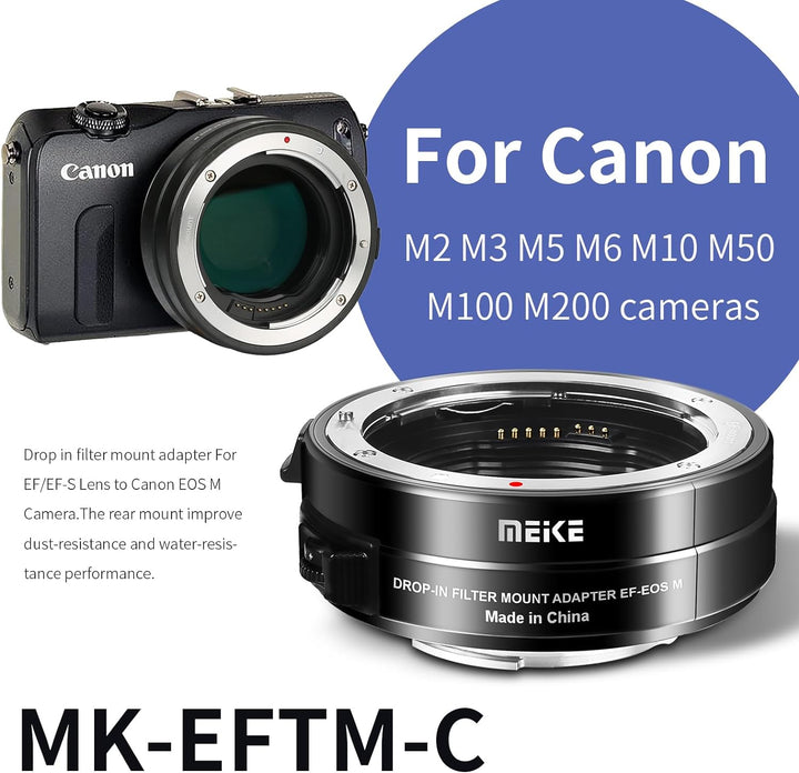 Meike MK-EFTM-C Drop-in Filter Autofokus Mount Objektivadapter für Canon EF/EF-S auf EOS M Kameras m