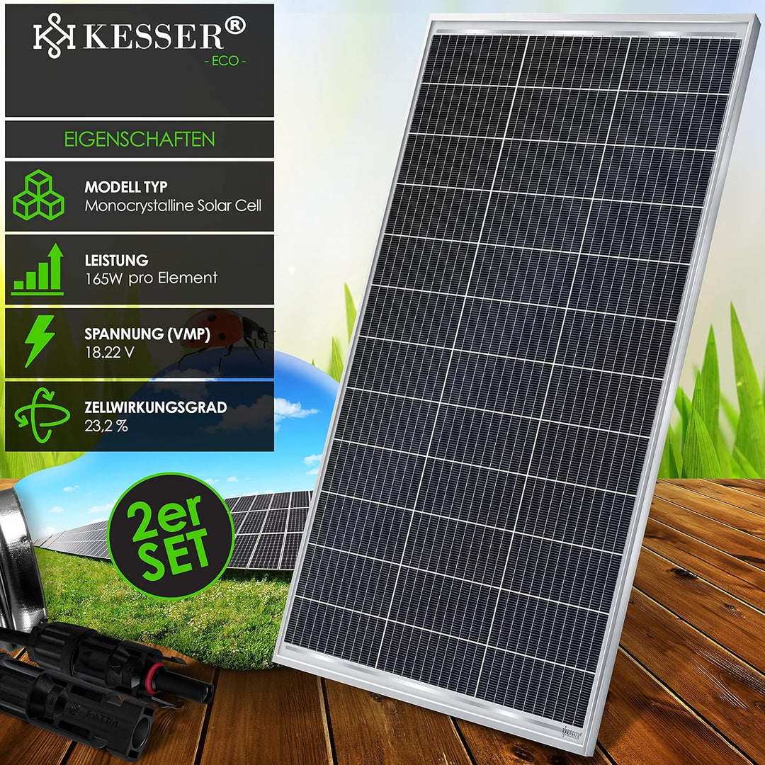KESSER® Solarpanel 2er Set Monokristallin Solarmodul Solarpanel - 165W 18 V für 12 V Batterien, Phot