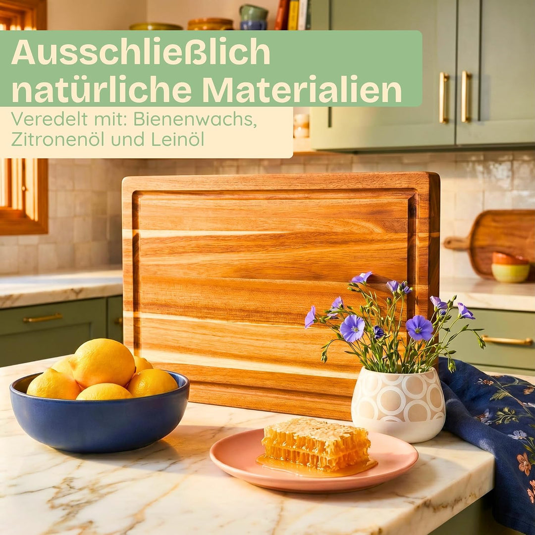 Ziruma Schneidebrett für die Küche, Metzgerblock aus Akazienholz, konditioniert mit Bienenwachs, Lei