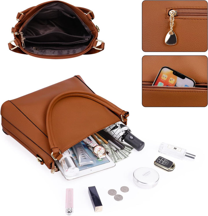 HAWEE Mode Damen Handtasche aus Weiches PU-Leder Umhängetasche Grosse Schultertasche mit Reissversch