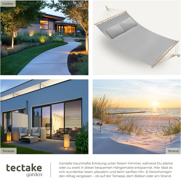 tectake® Doppel Hängematte Outdoor, XXL Stoff Schaukeltuch, Sonnenliege 2 Personen inkl. Kissen, Sch