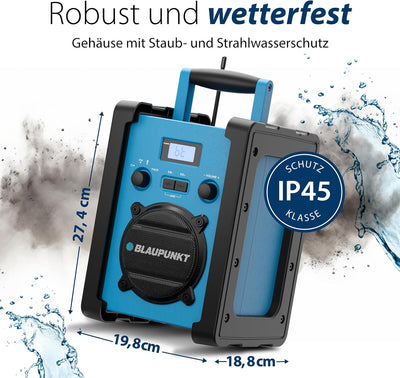 Blaupunkt BSR 30 Baustellenradio mit Akku – Tragbares Radio mit Bluetooth 5.3 robust (AUX-IN, 10 Wat
