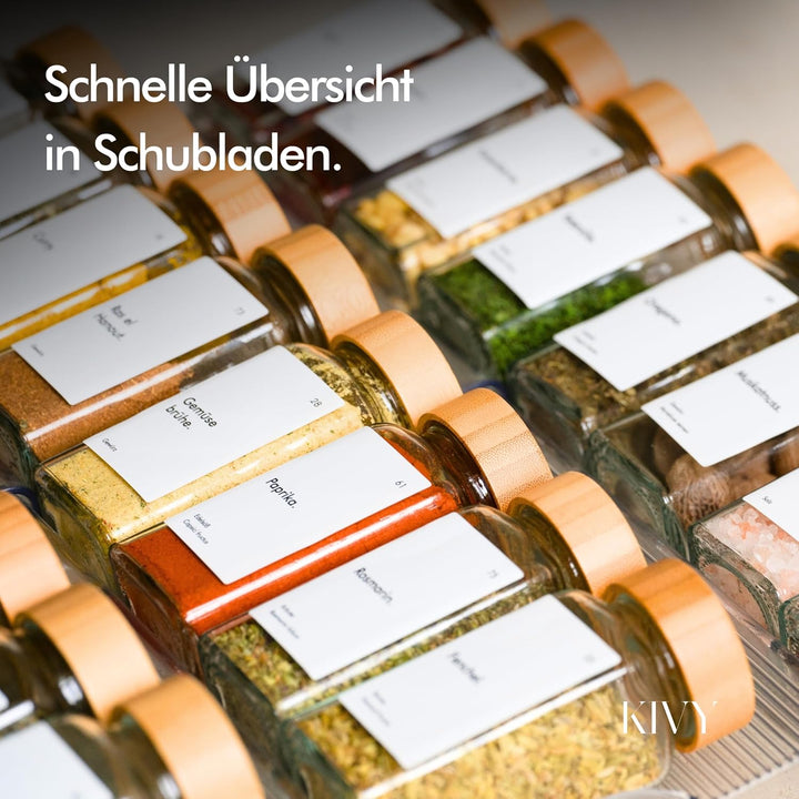KIVY Gewürzgläser mit Streueinsatz [24x 120ml] + 240 Wasserfeste Label - Gewürzgläser eckig - Gewürz