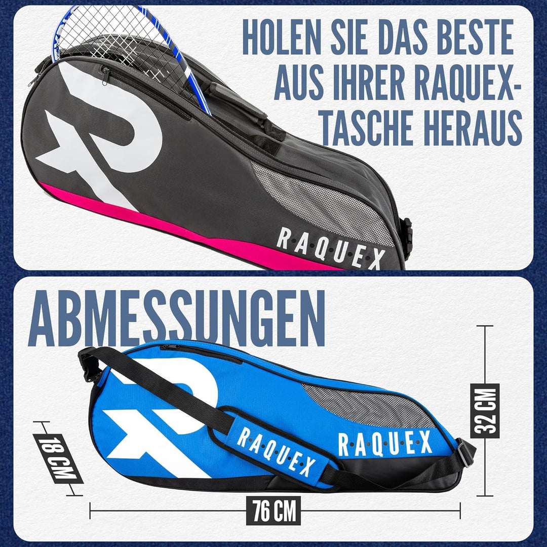 Raquex Schlägertasche für Tennis-, Badminton- und Squashschläger. Tennistasche für bis zu 6 Schläger