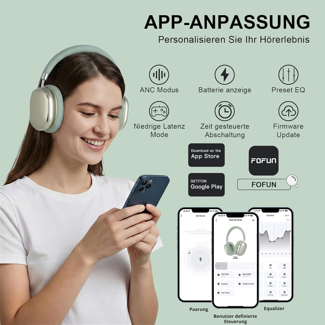 FOFUN NC95 Kopfhörer Kabellos Bluetooth 6.0,Hybrid Noise Cancelling Kopfhörer mit Drehknopf,65+ Stun