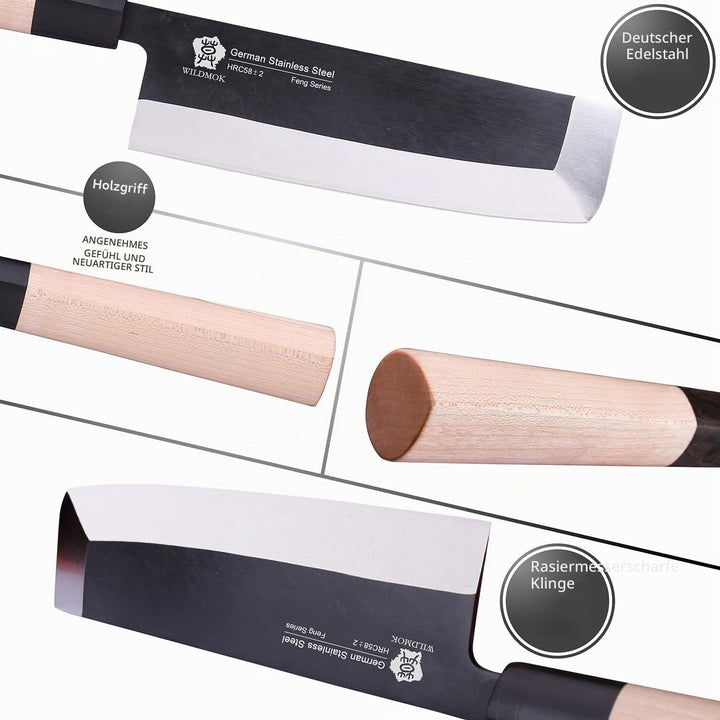 WILDMOK Messerset mit 4 GYUTO Sushi-Kochmessern – Yanagiba-Deba-Nakiri – Allzweck-Küchenmesser, Fisc