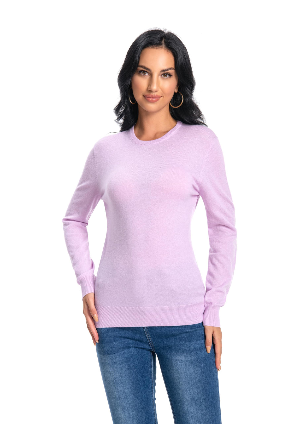 WOSICA Women's 100% Pure Cashmere Long Sleeve Crew Neck Sweater S Taffet, S Taffet
