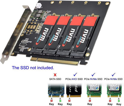 Xiwai 4 x NVME M.2 AHCI auf PCI-E Express 3.0 Gen3 X16 Raid Karte mit Lüfter VROC Raid0 Hyper Adapte