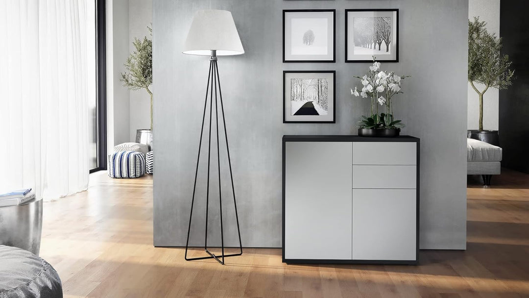 Vladon Sideboard Ben, Kommode mit 2 Türen und 2 Schubladen, Schwarz matt/Hellgrau Seidenmatt (79 x 7