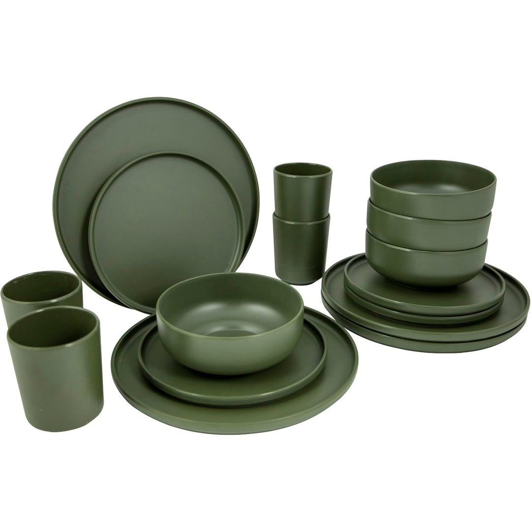 Bo-Camp Melamin Campinggeschirr Set Patom Reise Essgeschirr Teller Becher 16tlg Grün,green, Grü