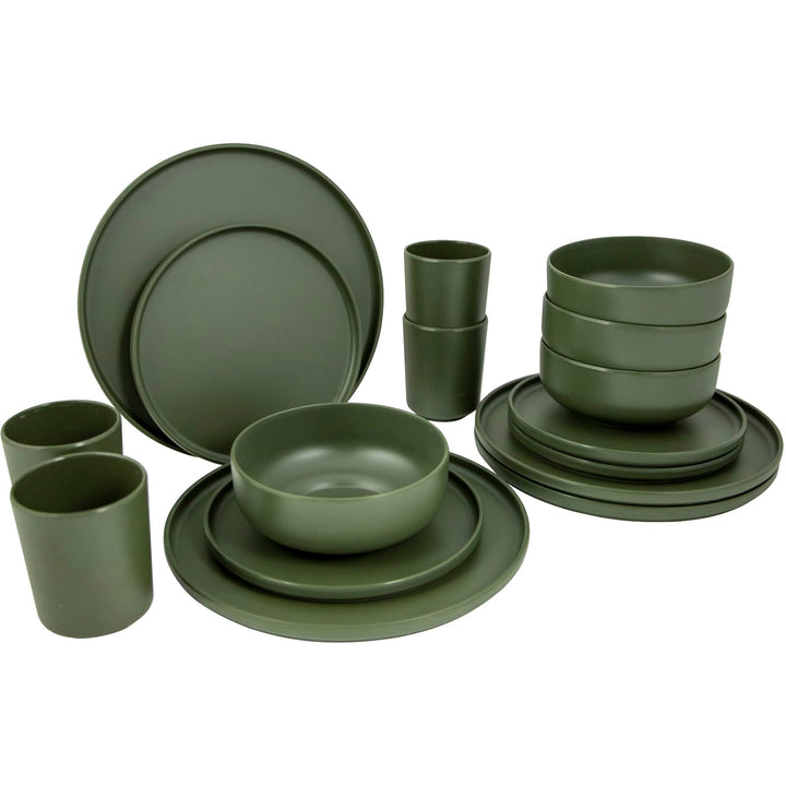 Bo-Camp Melamin Campinggeschirr Set Patom Reise Essgeschirr Teller Becher 16tlg Grün,green, Grü