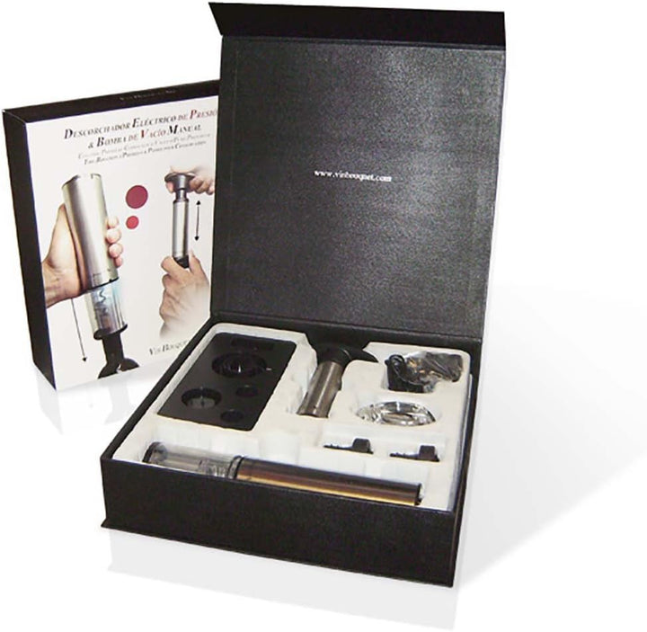 Vin Bouquet FI 002 Set - Elektrisches Korkenzieher-Set Deluxe, einschl. Pumpe mit zwei Verschlüssen