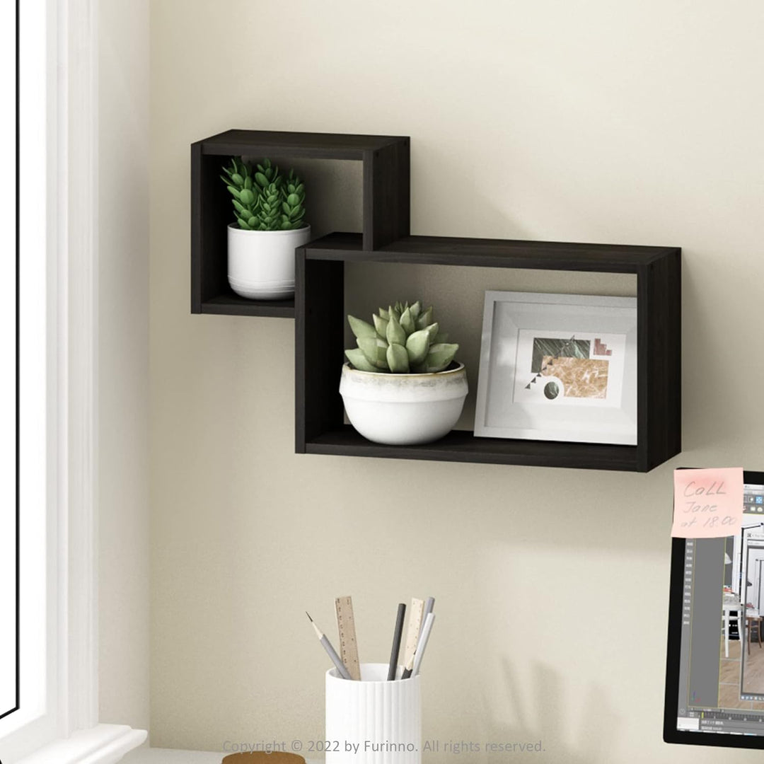 Furinno Rossi Interweave Wandhalterung, schwebend, dekoratives Regal, 2 Stück, Espresso Espresso 2 F