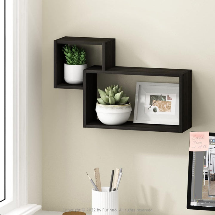 Furinno Rossi Interweave Wandhalterung, schwebend, dekoratives Regal, 2 Stück, Espresso Espresso 2 F