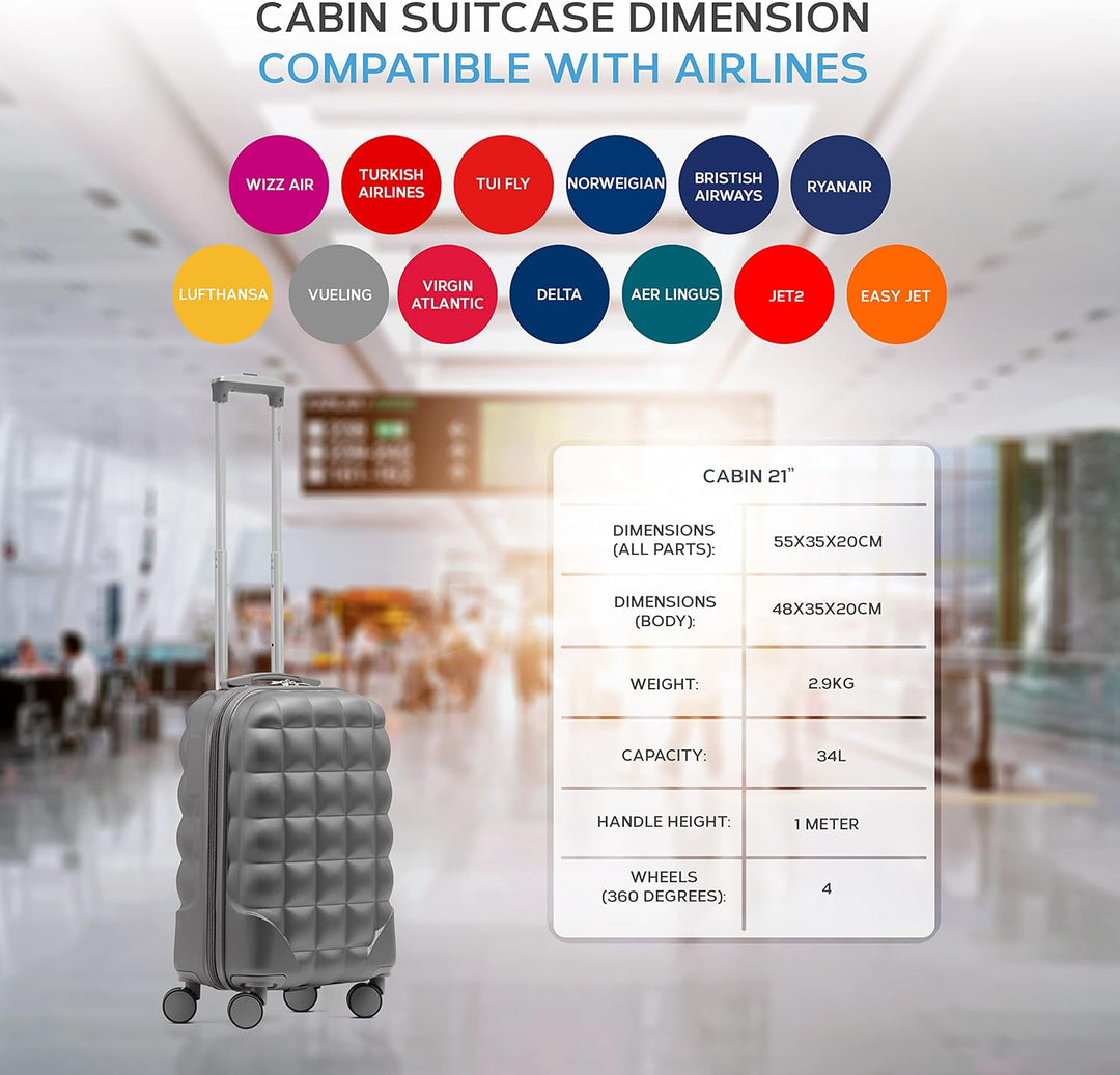 Flight Knight Bubble Suitcase - Ryanair easyJet Jet2 Approved - 8 Wheel Carry Cabin Hardcase 55x35x2