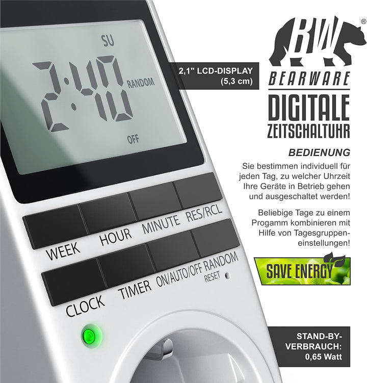 CSL - 2X Digitale Zeitschaltuhr - Programmierbarer Timer - LCD-Display 5,3 cm - 3680W - Digital-Zeit