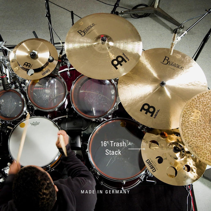 Meinl Cymbals Classics Custom Brilliant Trash Stack 16 Zoll (Video) Schlagzeug Becken mit Löchern –