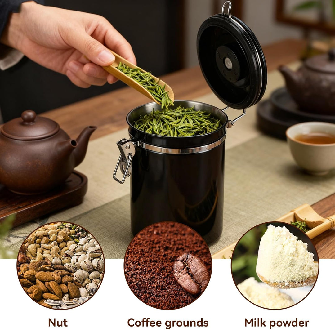 HERCHR Edelstahl-Kaffeekanister, 1.5 Litern Kaffeedose Luftdicht, Kaffeebohnen Behälter, Kaffeedose