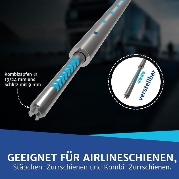 NTG Rundsperrbalken, Sperrstange, Klemmbalken, 1600-2000 mm, Kombizapfen 19/24mm | für Airlineschien