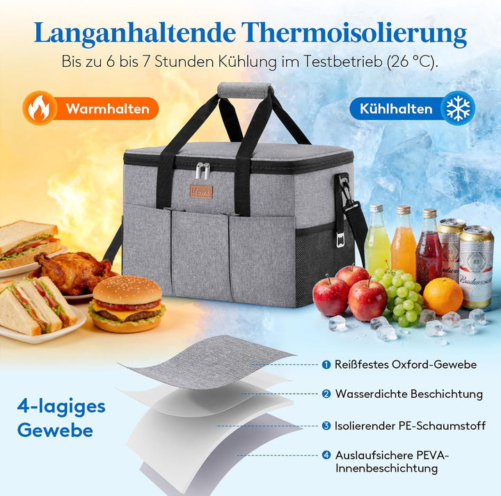 Lifewit Kühltasche 30L, Kühlung Thermoisoliert Tragbar Faltbar Wasserdicht, Gross Picknicktasche für
