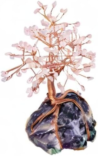 KYEYGWO Geld Baum umwickelt auf Crystal Base Bonsai Skulptur Figur für gutes Glück 3,5 Zoll Fluorit