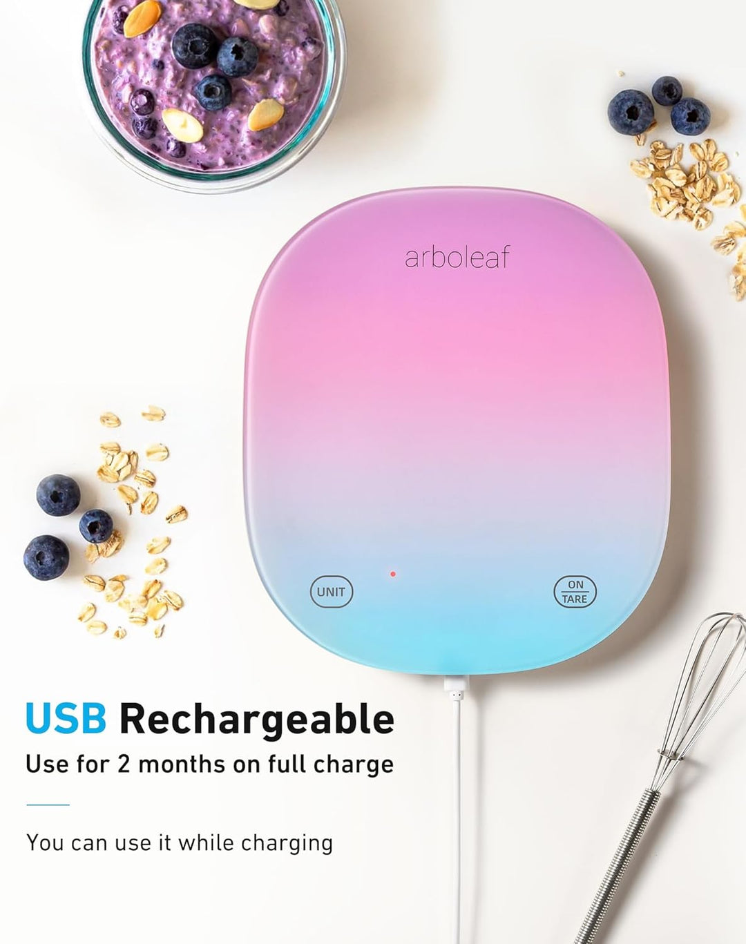 arboleaf Küchenwaage mit App 10kg, digitale Küchenwaage mit Kalorienzähler, Waage Küchenwaage USB au