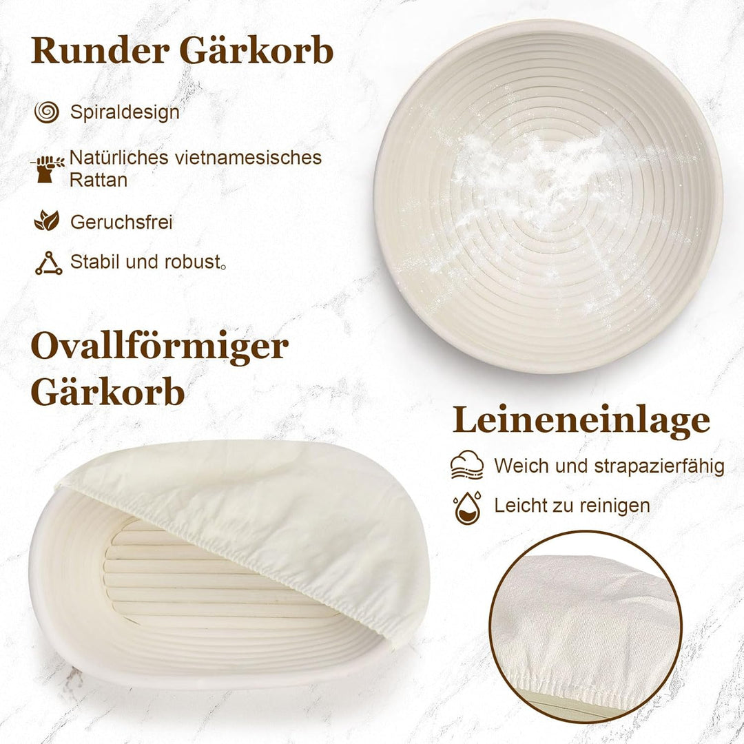 SHANNA GäRköRbchen, GäRkorb 15 Teilig, Sauerteig Starter Set, Brot Backen, GäRköRbchen Oval und Rund