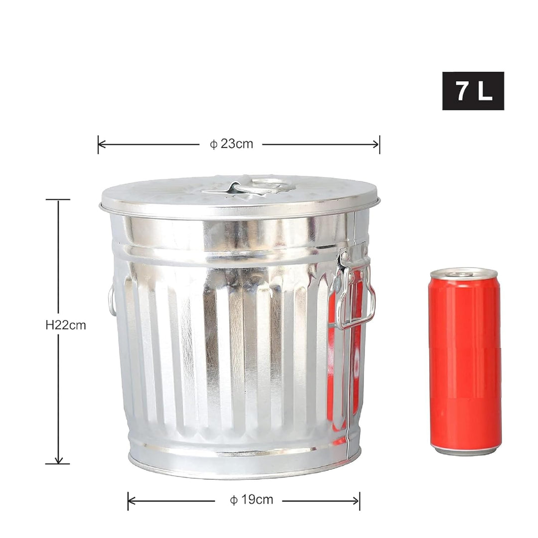 Retro Metalltonne 7L mit Deckel & Griffen – kleiner Metall Mülleimer für Küche, Biomüll, Bad, Balkon