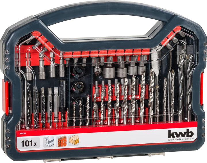 kwb Power-Box 101-tlg. Bohrer- und Bit-Set, bestehend aus Bits, Stecknüssen, Stein-Bohrer, Holz-Bohr