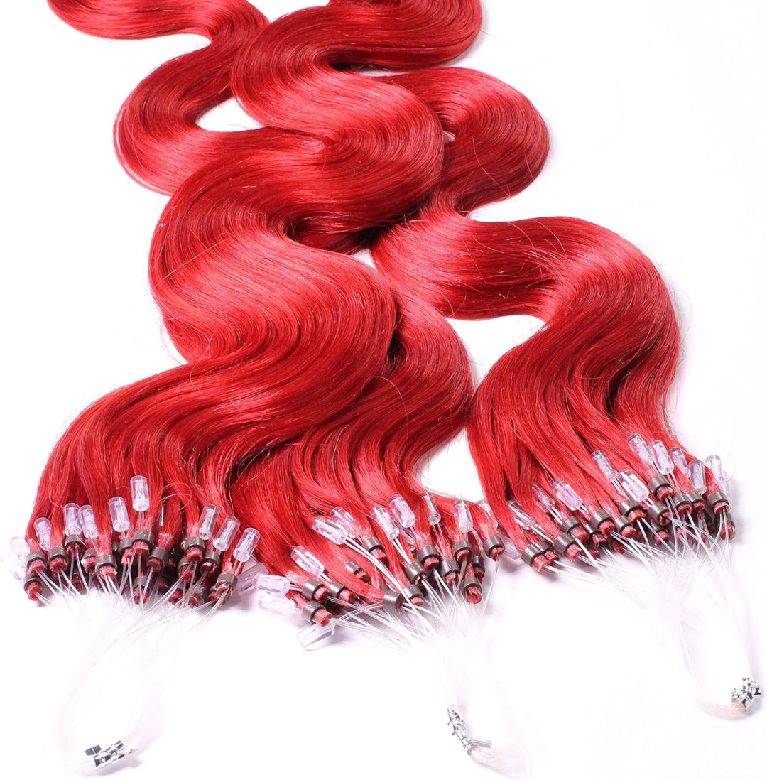 hair2heart Microring Extensions Echthaar Gewellt - 50 Strähnen 1g 40cm 0/44 rot intensiv 50 Strähnen