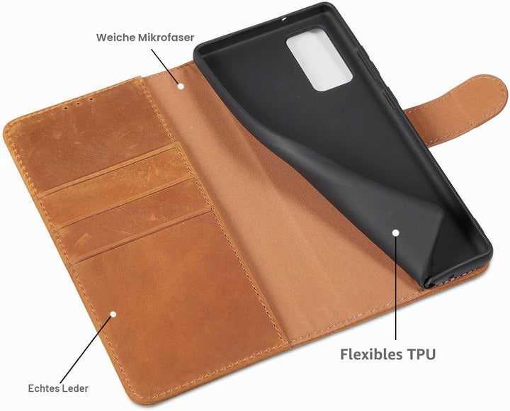 LENSUN Echtleder Hülle für Samsung Galaxy Note 20 Ultra, Handyhülle [Echtes Leder] [Kartenfach] RFID