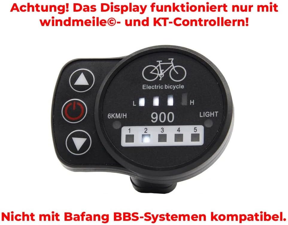 Display KT-LED900, Bordcomputer, LED-Display, E-Bike, Elektrisches Fahrrad, Pedelec, 24V/36V/48V Wat