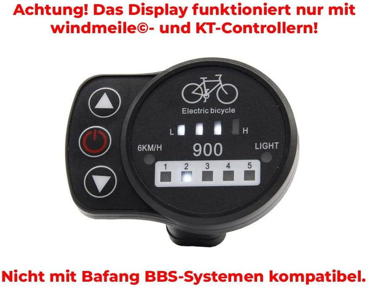 Display KT-LED900, Bordcomputer, LED-Display, E-Bike, Elektrisches Fahrrad, Pedelec, 24V/36V/48V Wat