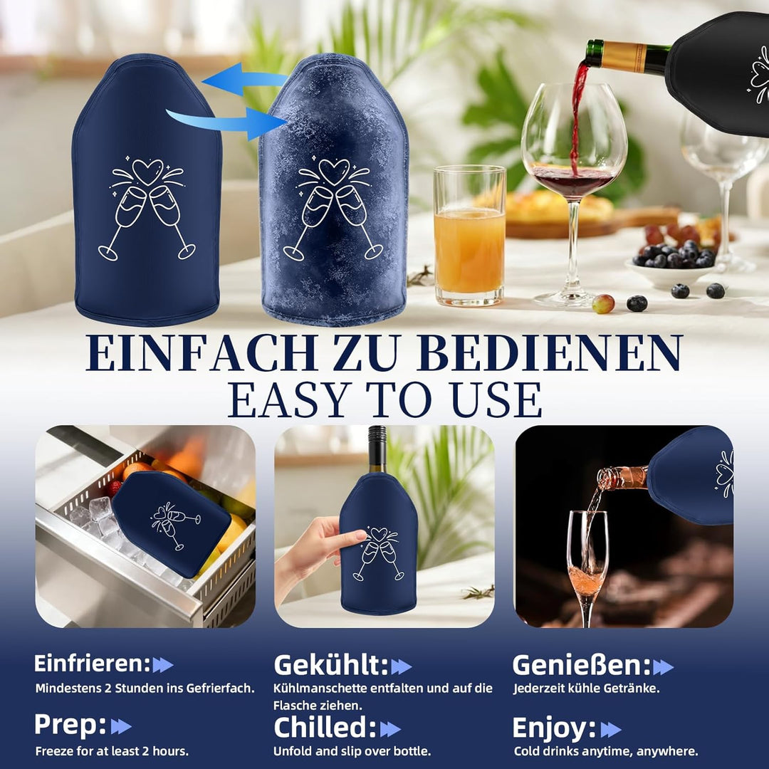 2 Stück Weinkühler Manschette Isolierend, Kühlmanschette Wein Flexibel, Waschbar Flaschenkühler für