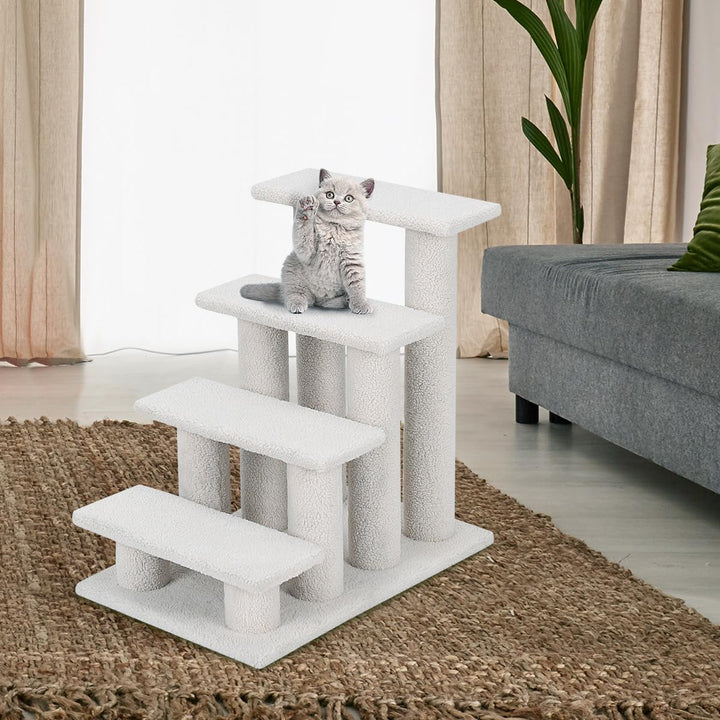COSTWAY Tiertreppe Katzentreppe 4 Stufen, Treppe für Katze und Hunde bis 25 kg, Haustiertreppe Klein