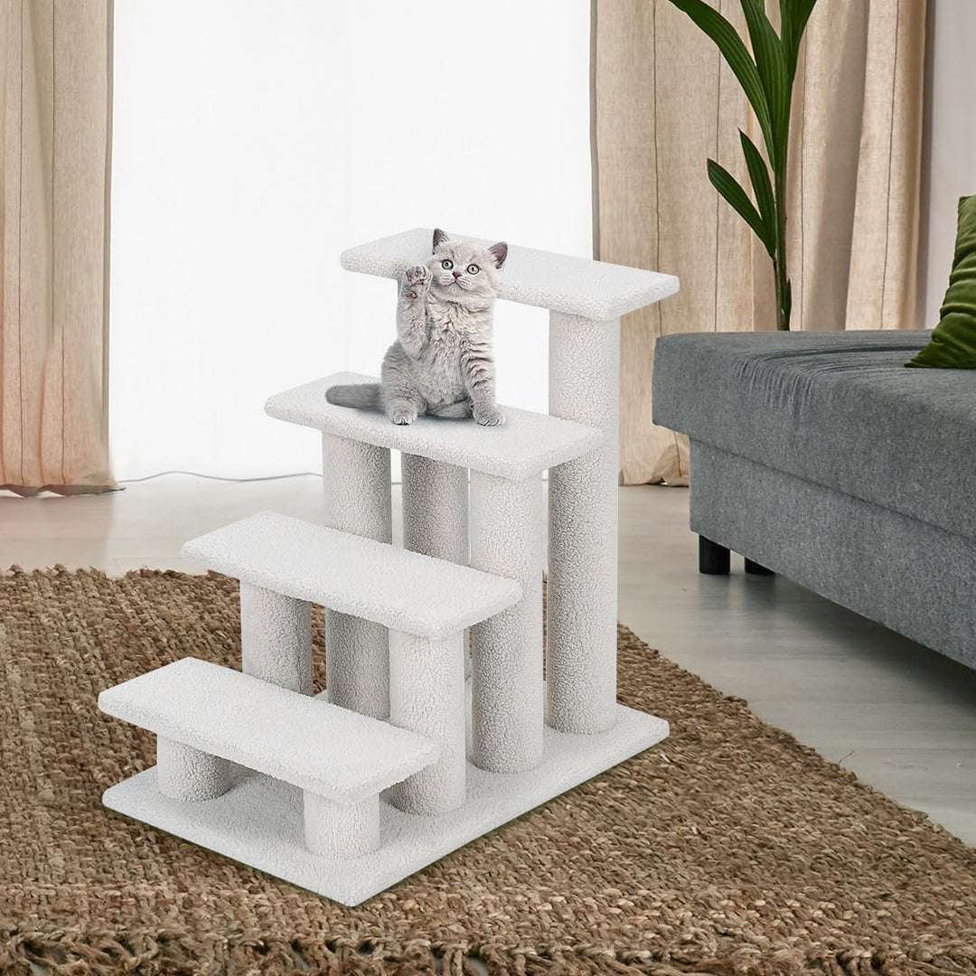 COSTWAY Tiertreppe Katzentreppe 4 Stufen, Treppe für Katze und Hunde bis 25 kg, Haustiertreppe Klein