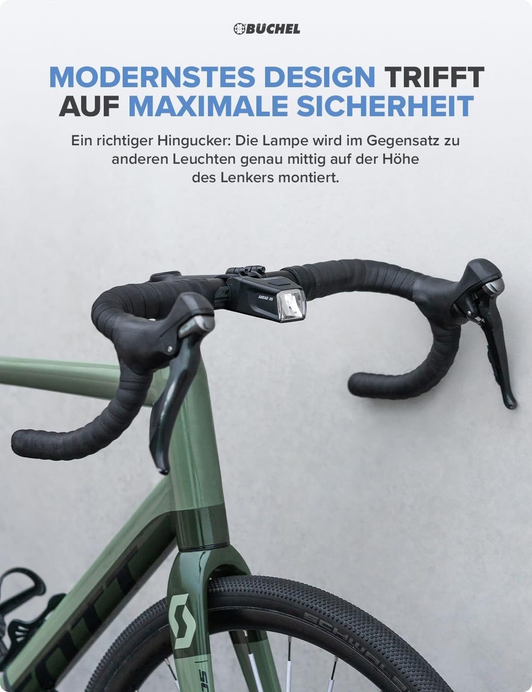 Büchel Ahead Frontlicht I 35/15 Lux Design genau mittig am Lenker StVZO zugelassen und Regenfest LED