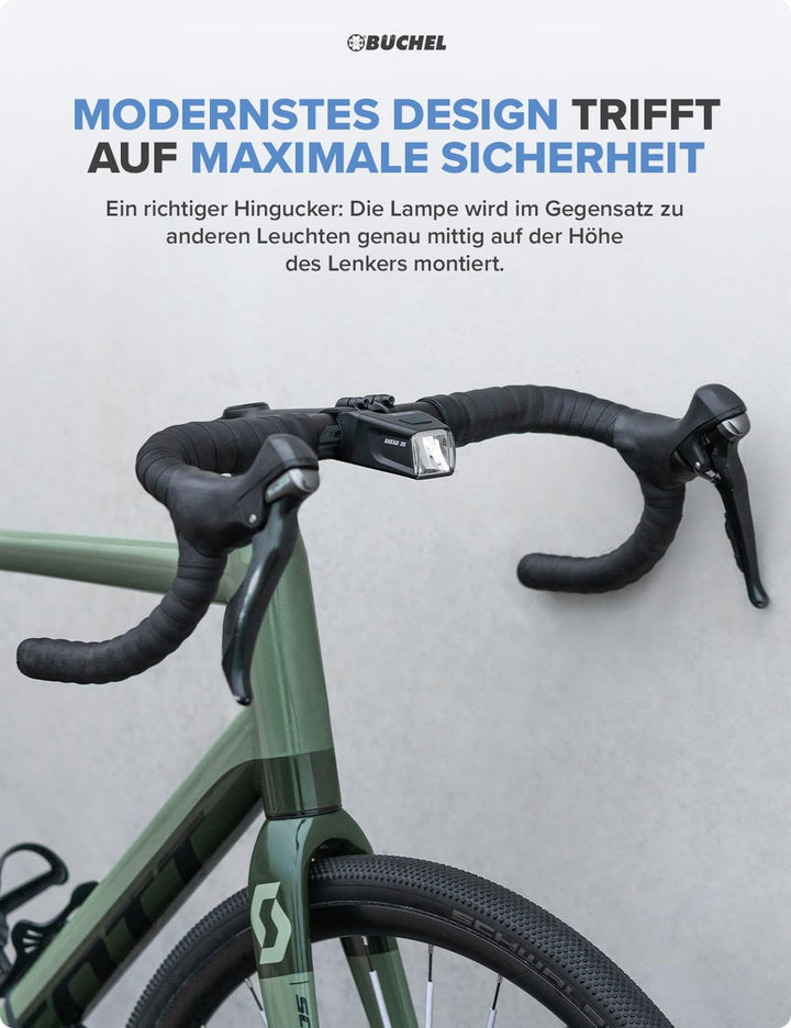 Büchel Ahead Frontlicht I 35/15 Lux Design genau mittig am Lenker StVZO zugelassen und Regenfest LED