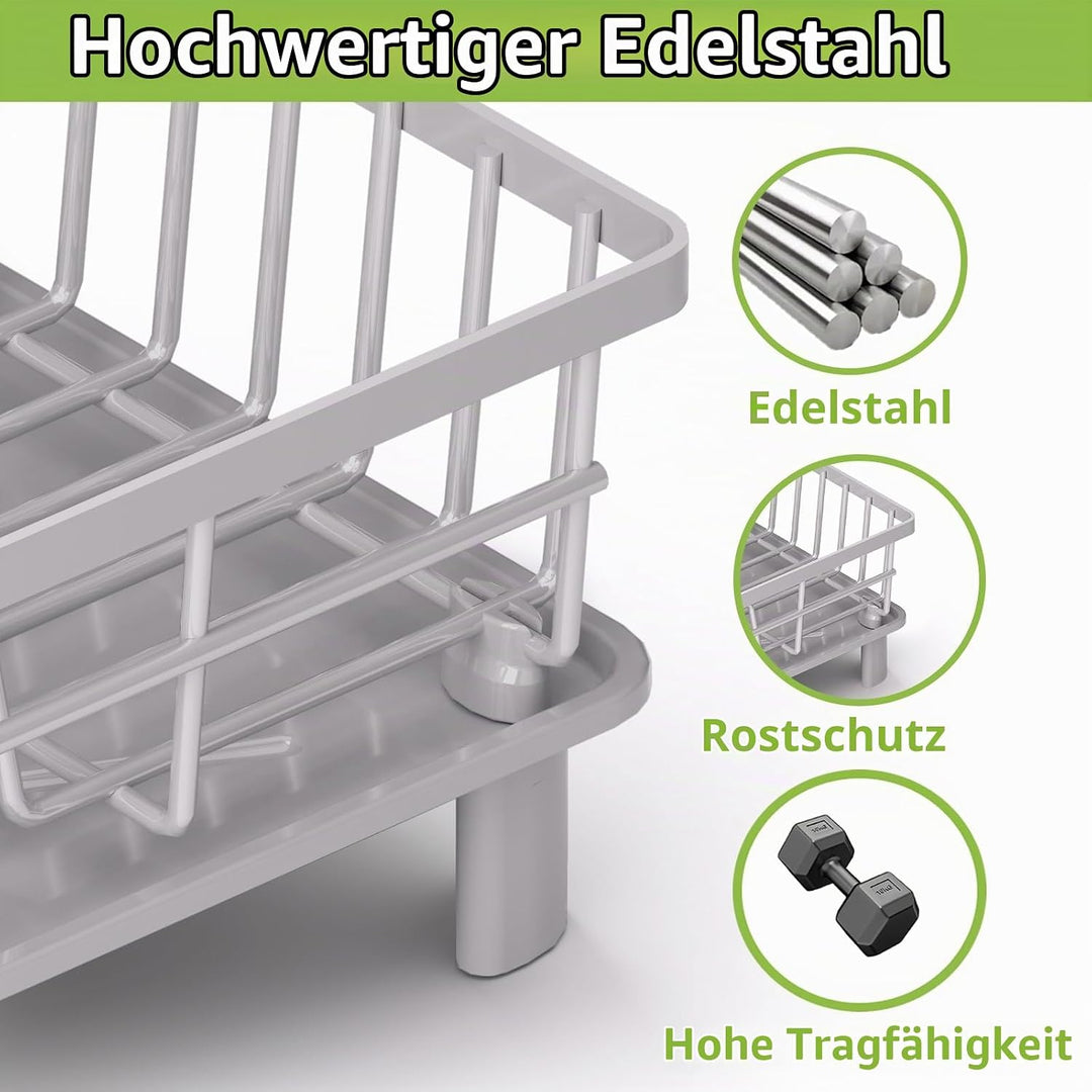 Abtropfgestell Geschirr Klein,Geschirrabtropfgestell mit Abtropfschale,Edelstahl Geschirr Abtropfstä